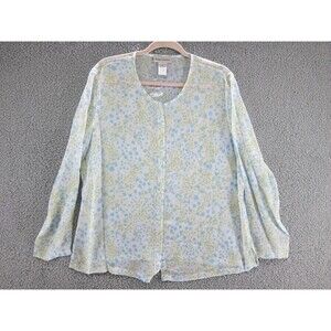 Drapers and Damons Shirt Womens XL Polka Dot Blouse White with Blue Yellow Y2K